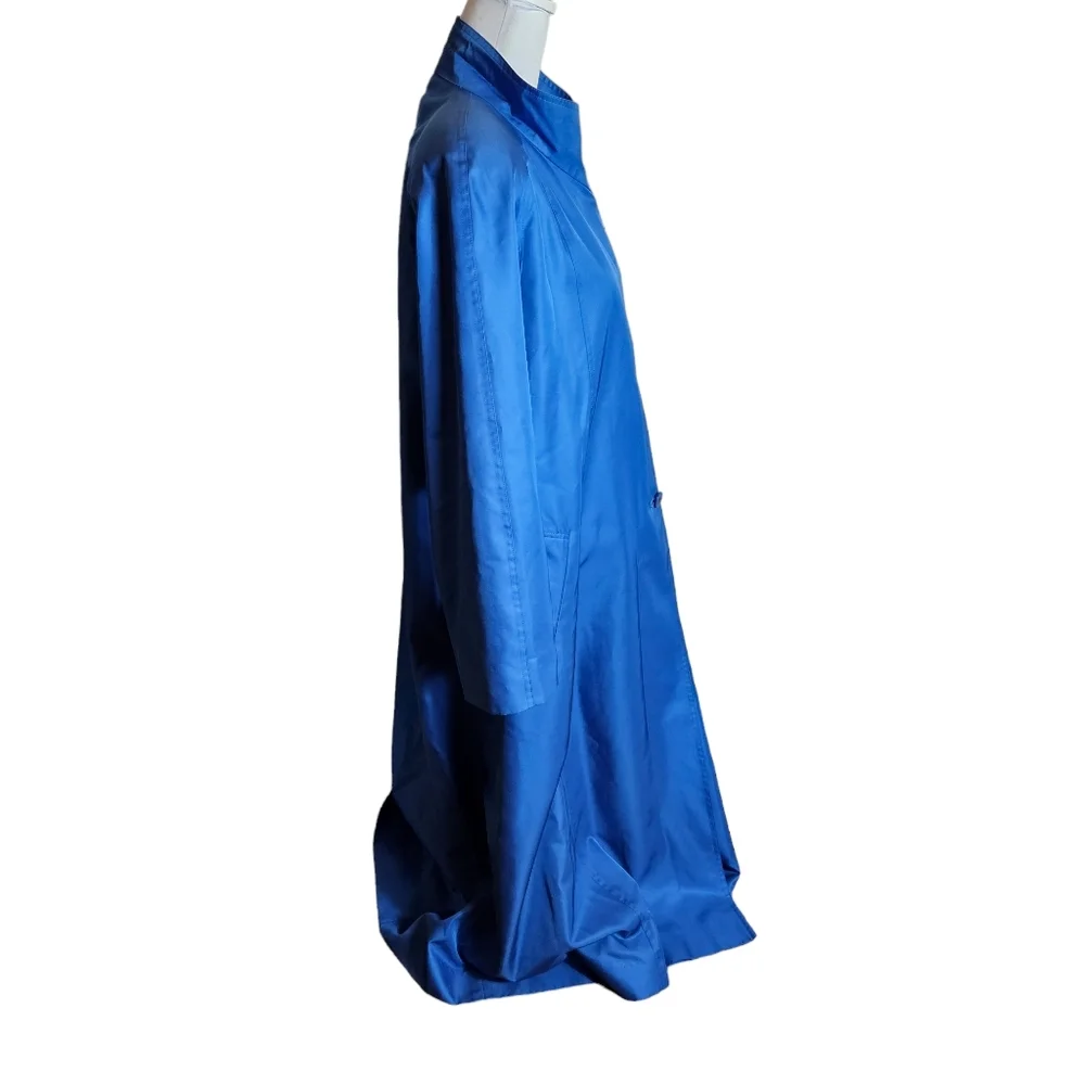 Vintage Sanyo Fashion House Blue 100% Silk Jacket Sz 8 Button Up Coat Japan Made